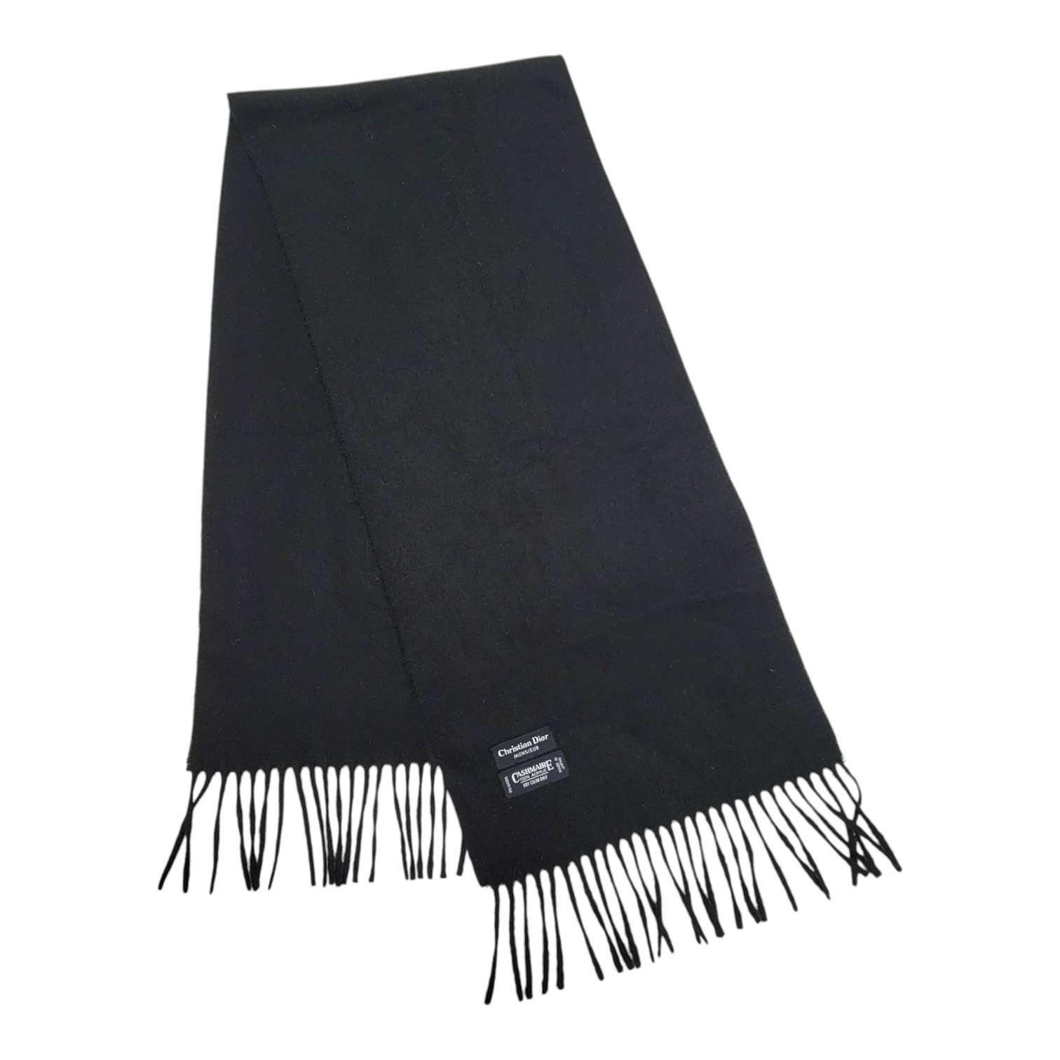 Vintage Christian Dior Monsieur Black Scarf Cashmaire Fringed Winter Japan